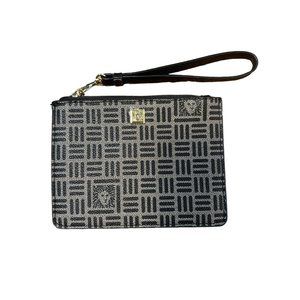 Anne Klein Wristlet Bag Black Grey Lion Face Designer Logo